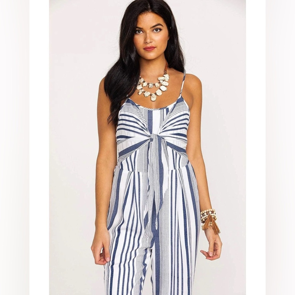 Wrangler Striped Jumpsuit Romper White Blue Lightweight Spaghetti Straps XL - Picture 11 of 12